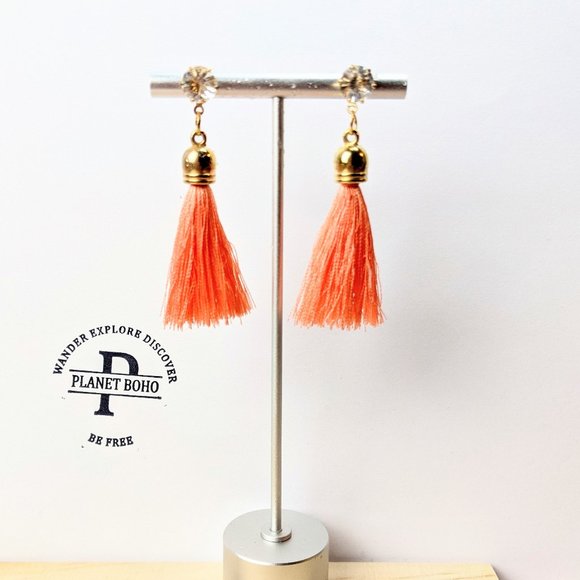 PLANET BOHO SHOP Jewelry - BOHEMIAN ORANGE TASSLE EARRINGS  + FREE GIFT
